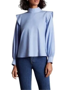 Everlane Blue Wing Shoulder Bishop Cotton Blouse